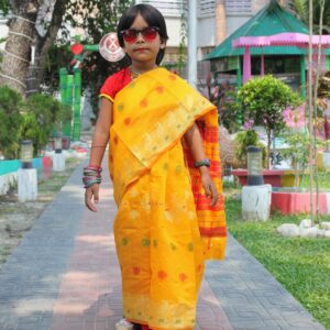 Katan Baby Saree For Girl - Yellow