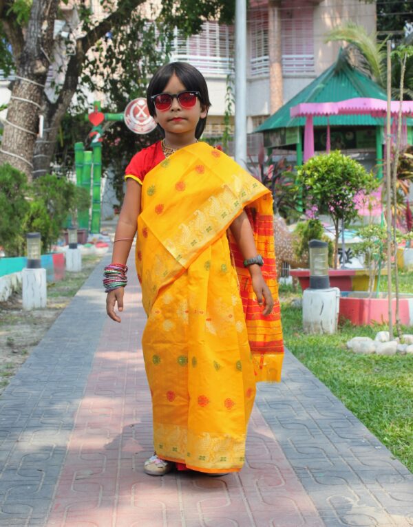 Katan Baby Saree For Girl - Yellow