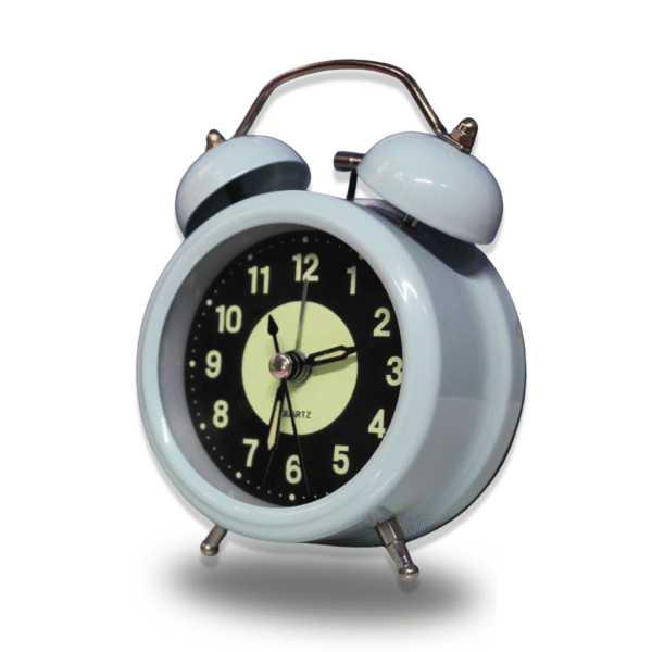 Luminous Metal Digital Twin Bell Alarm Clock Light Blue Color