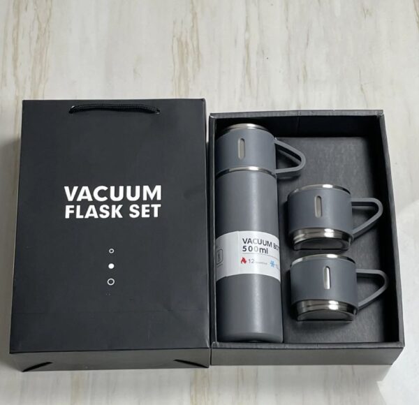 Vacuum Flask Set with 2 Cups Gray Color
