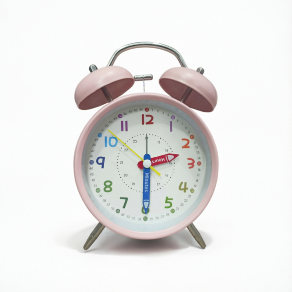 Bell Alarm Pink and White Colours Clock Twin Bell Pink and White Color Alarm Clock