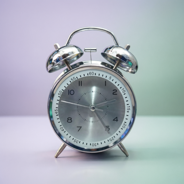 Bell Alarm Silver and White Clock Metallic SIlver & White Color Twin Bell Alarm Clock