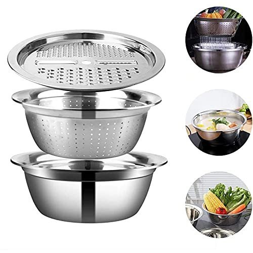 3-in-1-stainless-steel-drain-basket-vegetable-cutter-for-kitchen 3 In 1 Stainless Steel Drain Basket Vegetable Cutter